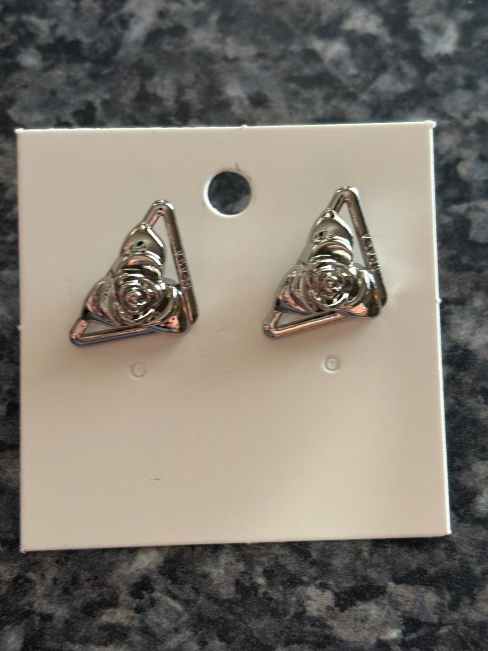 Silver Triangle Rose Stud Earrings - Women Jewelry